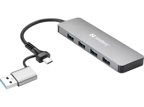 Sandberg Hub Silber / USB-C/A auf 4 x USB 3.0 