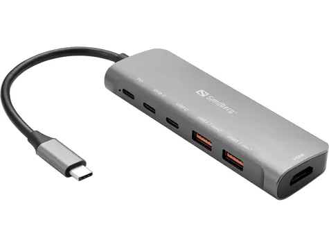 Sandberg USB-C Dockingstation grau / HDMI + 2x USB-A + 2 x USB-C + PD (100W)