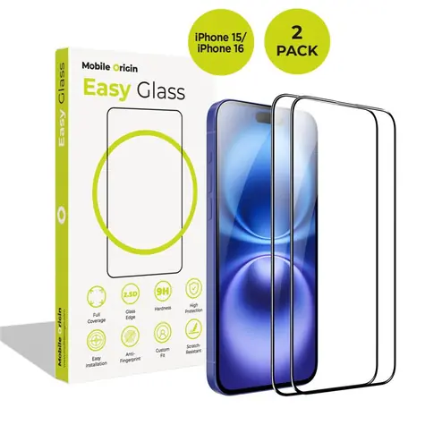 Mobile Origin EasyGlass iPhone 15/iPhone 16 Schutzglas / 2 Stück