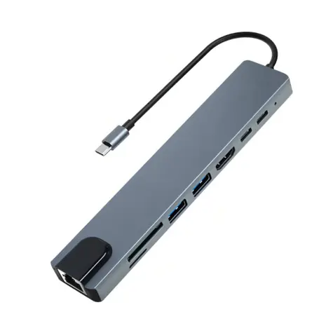 Aligator USB-C Dockingstation / Hub 8in1 (USB-C / 2xUSB / SD / MicroSD/ HDTV / RJ45)