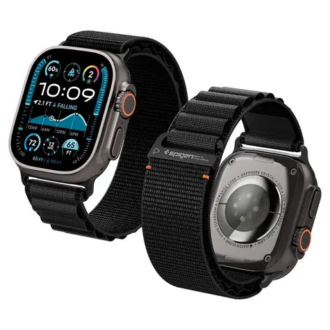 Spigen Textilarmband (Hakenverschluss) für Apple Watch 49 mm/46 mm/45 mm/44 mm, schwarz