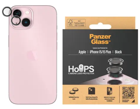 PanzerGlass HoOps Kameralinsenschutzringe für Apple iPhone 15/15 PLUS - schwarzes Aluminium