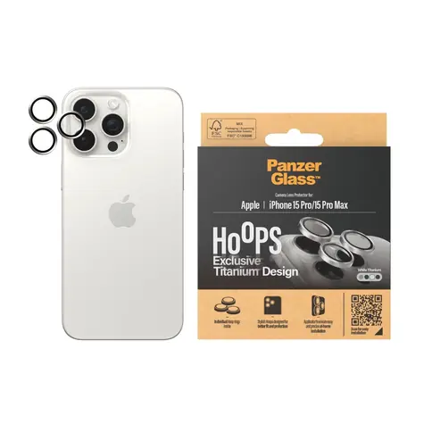 PanzerGlass HoOps Kameralinsenschutzringe für Apple iPhone 16 Pro/15 Pro/16 Pro Max/15 Pro Max - weißes Titan