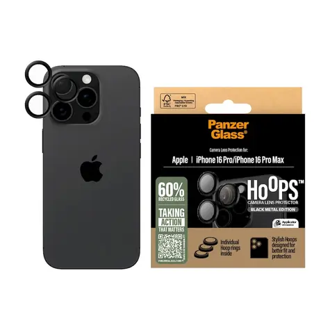 PanzerGlass HoOps Kameraschutzringe für Apple iPhone 16 Pro/15 Pro/16 Pro Max/15 Pro Max - Schwarzes Aluminium
