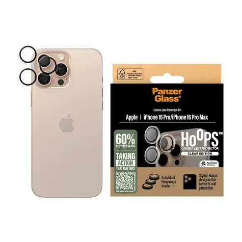PanzerGlass Hoops - Transparente Schutzringe für Kameralinsen des Apple iPhone 16 Pro/15 Pro/16 Pro Max/15 Pro Max