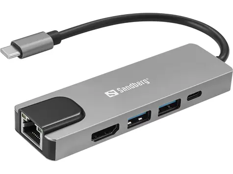 Sandberg USB-C 5-in-1 Reise-Dock Saver schwarz / Dockingstation / HDMI & USB & Ethernet (100 W)