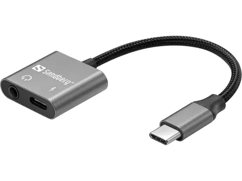 Sandberg USB-C Audio-Adapter PD65W / Adapter USB-C auf 3,5-mm-Klinkenstecker + USB-C 65W PD