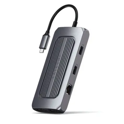 Satechi USB-C Multiport MX grau / Adapter / 2x USB-C / 2x USB-A / 2x HDMI / microSD / SD / Ethernet / 3,5-mm-Klinkenbuchse / PD 10