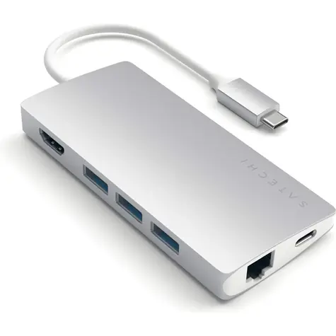 Satechi USB-C Multiport V2 Hub silber / USB-C / 3x USB-A / HDMI / microSD / SD / RJ45 / PD