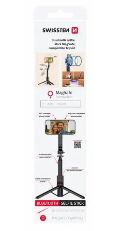 Swissten Bluetooth-Selfie-Stick mit MagSafe-Stativ, schwarz / BT 5.2
