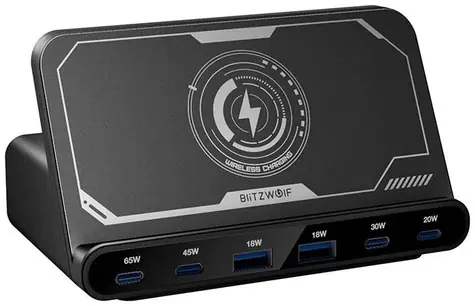 Blitzwolf BW-S27 Dockingstation 160W schwarz / 2x USB-A / 4x USB-C / kabelloses Laden