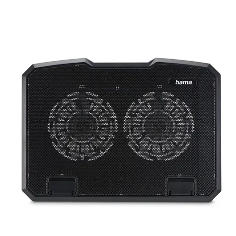 HAMA Laptop-Kühlständer, schwarz, Metall, schwarz / 2 Lüfter / neigbar / blaue Hintergrundbeleuchtung / leise