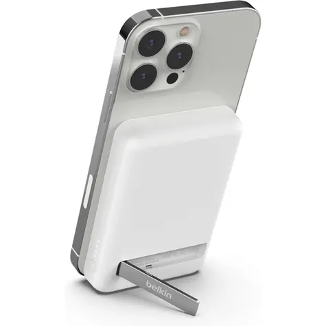 Belkin BOOST CHARGE MagSafe Magnetische kabellose Powerbank mit Ständer 5000 mAh weiß / 10 W / USB-C
