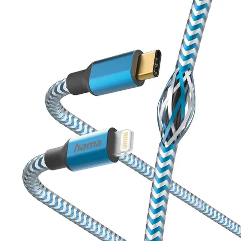 HAMA MFi USB-C Lightning-Kabel, reflektierend, für Apple, blau / 1,5 m
