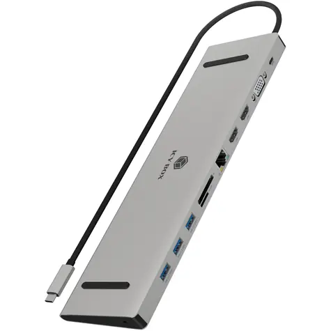 Icy Box IB-DK2106a-CPD silber / Dockingstation / PD 100W / 3x USB-A 3.2 / 1x USB-C 3.2 / 1x RJ-45 / 1x VGA / 2x HDMI