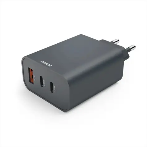 HAMA Schnellladegerät mit USB, grau / 2x USB-C / USB-A / PD / QC / 65 W / Ecosential
