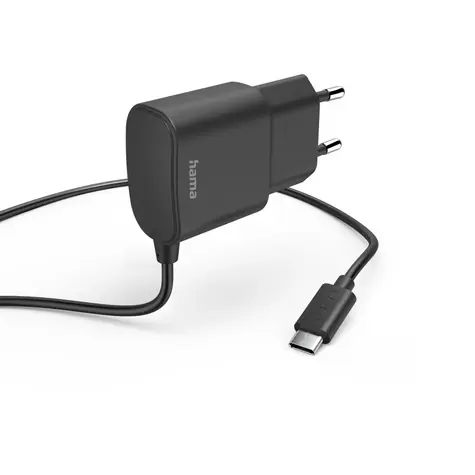 HAMA Netzladegerät mit Kabel, schwarz / USB-C / 2,4 A / 1 m