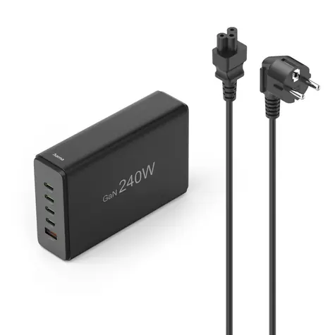 HAMA USB-Ladestation GaN schwarz / 4X USB-C PD / 1x USB-A QC / 240 W