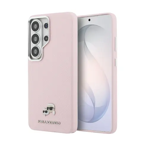 Karl Lagerfeld Magnetische Rückseite aus genarbtem PU-Leder mit K&CH-Kopf-Motiven für Samsung Galaxy S26 Ultra, Pink