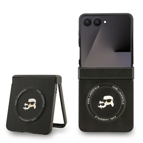 Magnetische Rückseite mit Karl Lagerfeld PU-Kopf von Karl und Choupette für Samsung Galaxy Z Flip 7, Schwarz