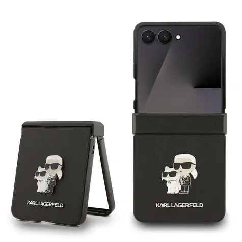 Karl Lagerfeld PU Saffiano Karl und Choupette Rückseite für Samsung Galaxy Z Flip 7 Schwarz