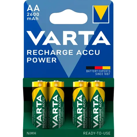 Varta RECHARGE Wiederaufladbare Batterie AA / 1,2 V / 2600 mAh / NiMH / 4 Stück / in Blisterverpackung