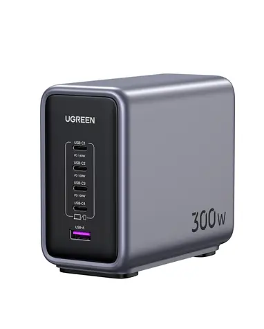 Unverpackt - Ugreen USB-A & USB-C Schnellladegerät GaN 300W / 4X USB-C / 1x USB-A / unverpackt