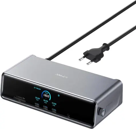 Anker Nano Dockingstation 14-in-1, grau / 140 W / 3x USB-C / 4x USB-A / 2x HDMI / 1x DisplayPort / 1x RJ45 / microSD-Kartensteckplatz
