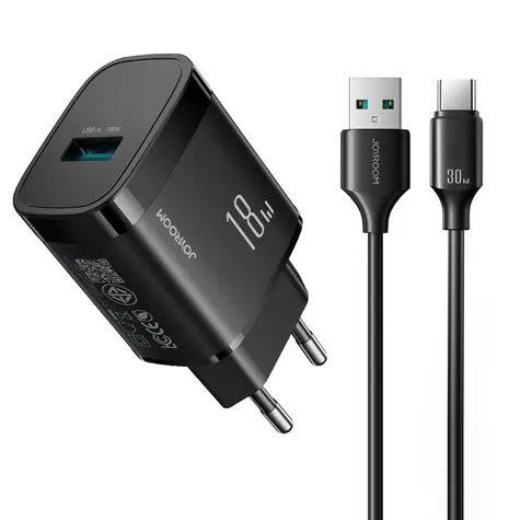Joyroom JR-TF4 Netzteil mit USB-A- und USB-C-Kabel (1 m), schwarz / USB-A / 18 W