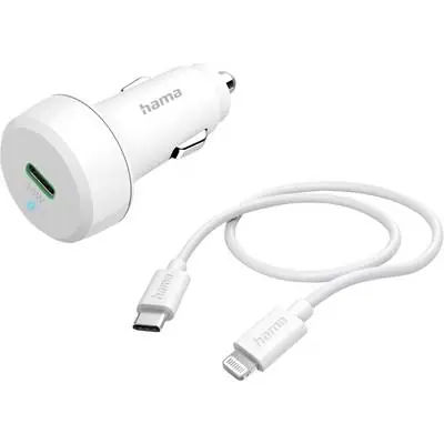 HAMA USB-Autoladegerät-Set USB-C 20W + USB-C - Lightning 1m
