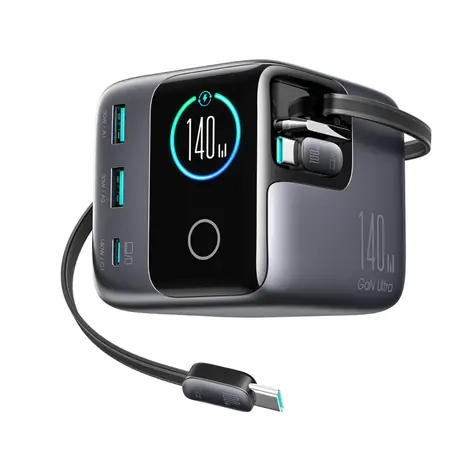 Joyroom Podix JR-TRD01 grau / Tischladegerät / 1x USB-C + 2x USB-A / 2x USB-C-Kabel / 140 W 
