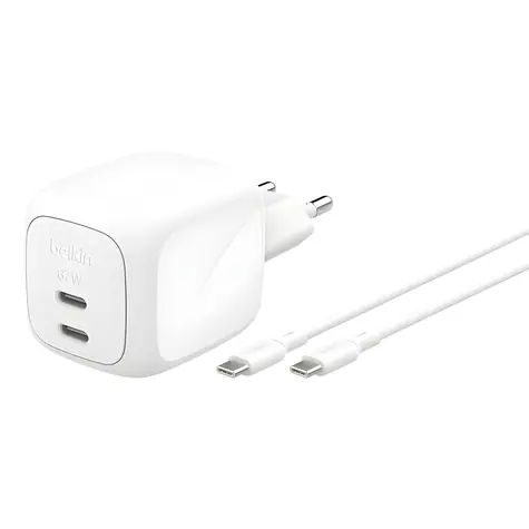 Ausgepackt - Belkin Dual-USB-C-Ladegerät 67 W / Ladegerät / 2x USB-C / PD / PPS / mit 2 m USB-C-Kabel / ausgepackt