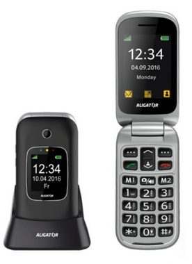 Aligator V650 Senior schwarz-silber / SOS-Taste / 1,3 MP / Tischladegerät / FM / SOS-Locator