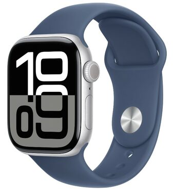 Apple Watch Series 10 GPS 42 mm silbernes Aluminiumgehäuse - Denim-Sportarmband (M/L) / 150-200 mm
