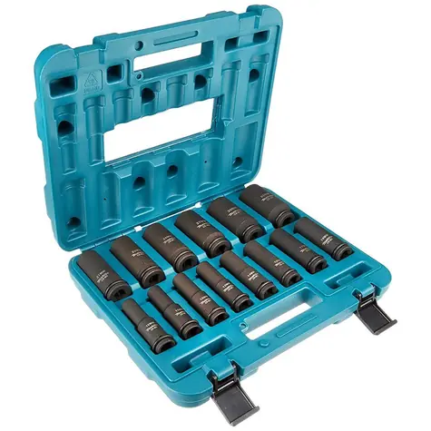 Makita E-16586 IMPACT BLACK / Satz verlängerte Vierkant-Steckschlüssel 1/2" / 14-tlg. / im Kunststoffkoffer