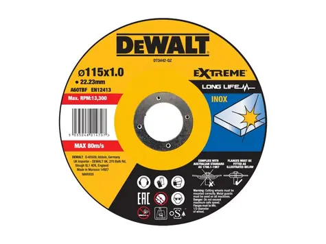 DeWalt DT3442-QZ / Trennscheibe aus Edelstahl / Durchmesser 115 x 22,23 mm / Schnittbreite 1,0 mm