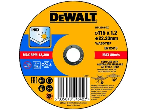 DeWalt DT43903-QZ / Trennscheibe aus Edelstahl / Durchmesser 115 x 22,23 mm / Schnittbreite 1,2 mm