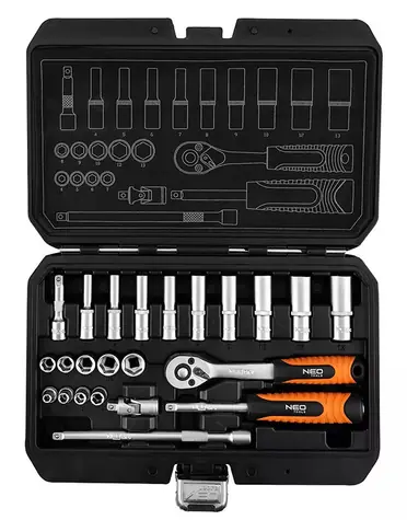 Neo Tools 10-231 / Werkzeug- und Steckschlüsselsatz / Größe 1/4" / 23-teilig