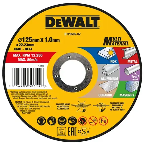 DeWalt DT20595 / Trennscheibe aus Edelstahl / Durchmesser 125 x 22,23 mm / Breite 1,0 mm
