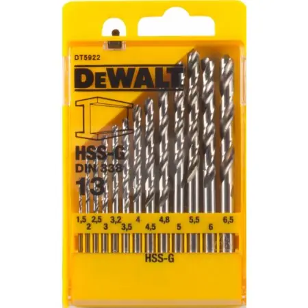 DeWalt DT5923-QZ / Metallbohrer-Set HSS-G DIN 338 / Durchmesser 1,5-6,5 mm / 19 Stück.
