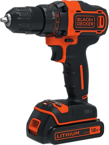 Black&Decker BDCDD186K / Akku-Bohrschrauber / 18 V / 1,5 Ah / 10-mm-Bohrfutter / 1400 U/min / 40 Nm