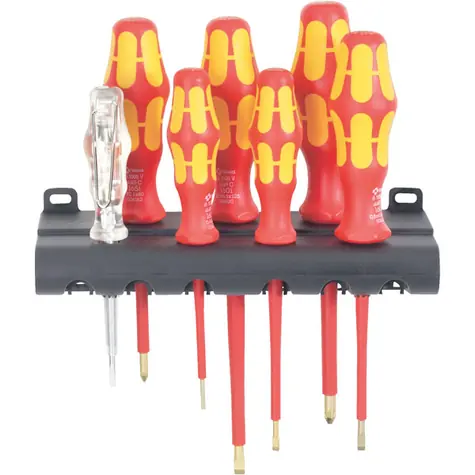 Wera 160 i 7 / Kraftform PLUS Schraubendreher-Set 100er-Serie + Spannungsprüfer + Ständer