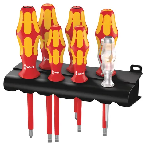 Wera 160 i|165 i|7 / Kraftform PLUS Schraubendreher-Set Serie 100 + Spannungsprüfer + Ständer