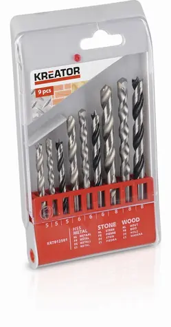 KREATOR KRT012501 / Metallbohrer-Set | Stein | aus Holz / Durchmesser 5-6-8 mm / 9 Stk