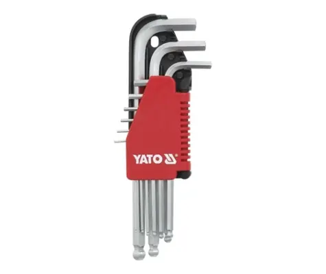 YATO Inbusschlüsselsatz mit Kugel (9 Stück) länger / 2 - 10 mm / Länge 81 - 174 mm / CrV 6150