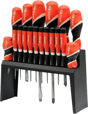 YATO Schraubendrehersatz / Flach | Kreuz | TORX / magnetisch / S2 / 58 HRC / 18 Stk