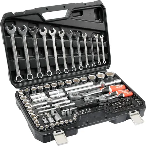 YATO YT-38831 Ratschen-Steckschlüsselsatz 1/4" | 3/8" | 1/2" / Bits | Gola | Innensechskant | Schlitz / 111-teilig