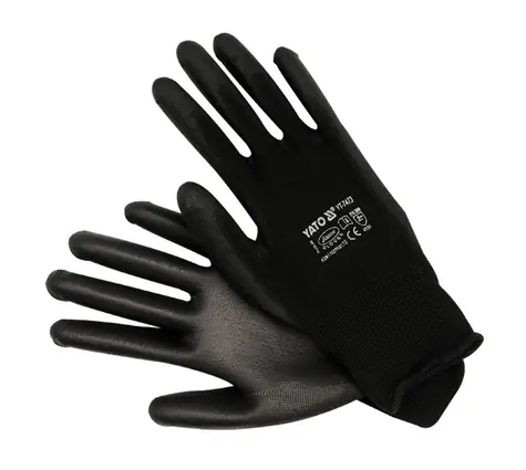 YATO Arbeitshandschuhe - Größe 10 schwarz / Nylon-Polyurethan / Norm EN388 und EN420