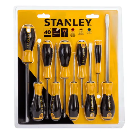 Stanley Essential Schraubendreher-Set (10-tlg.) / Schlitz 3-8 mm / Kreuzschlitz PH0 - PH2 / Länge 50 - 175 mm