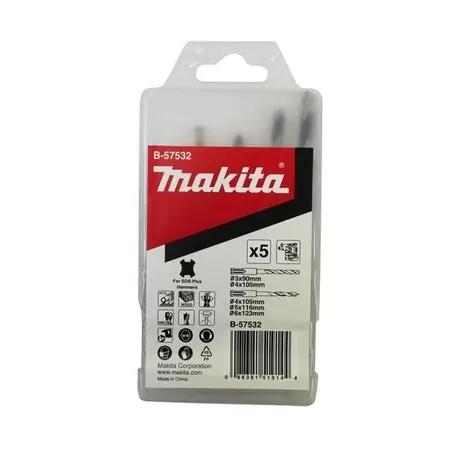Makita B-57532 / SDS- PLUS Holz- und Metallbohrer-Set / Durchmesser 3-6 mm / Länge 90-123 mm / 5-tlg